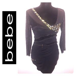 Beautiful Bedazzled Bebe Black Dress! Size:Large